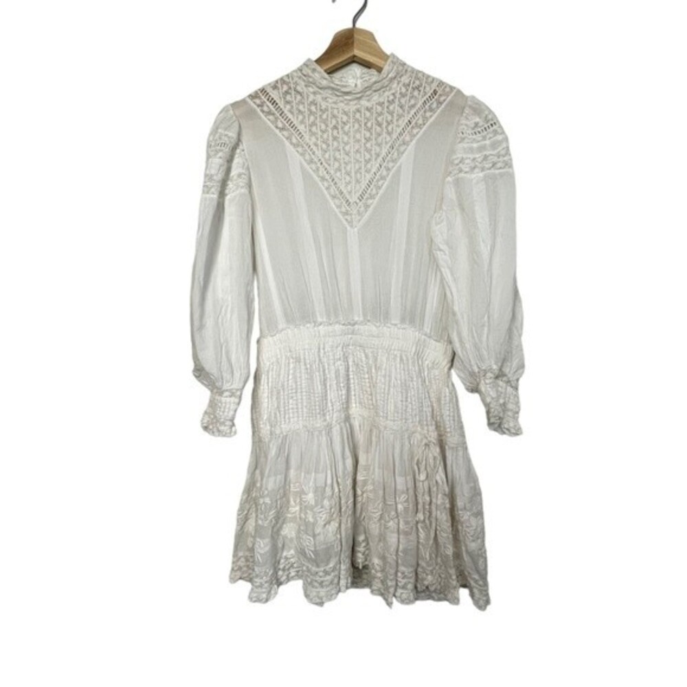 LoveShackFancy Viola White Mini Puffy Sleeve Dress Size L Women